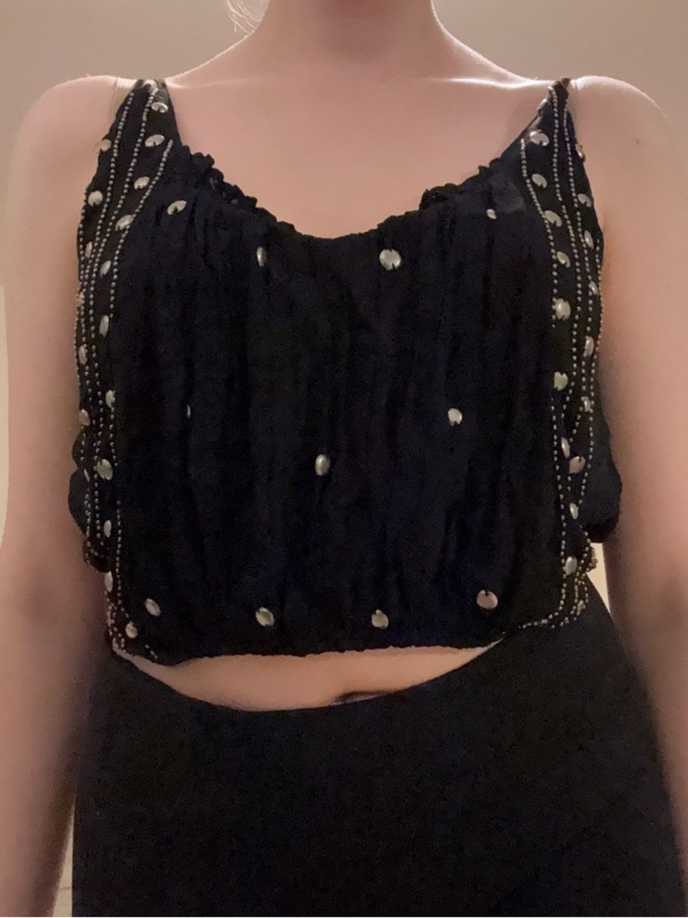 Free People Embellished Black Cropped Top